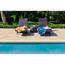 aegean pearl marble pavers pattern tumbled floor tile LPAVMAEGPRL10KITS installed around swimming pool with brown 2 sun-beds