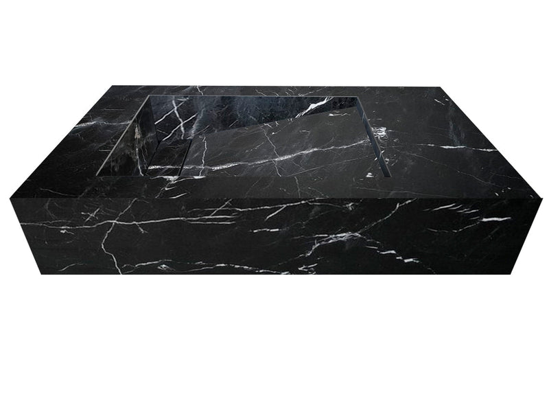 alexandrette Black Marble Vanity Wall-mount Bathroom Sink W18-L30-H7 hidden drain product shot