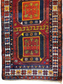 Antique circa 1920's Kurdish-Kazak Geometric Motifs Runner 3’8” x 12’3”