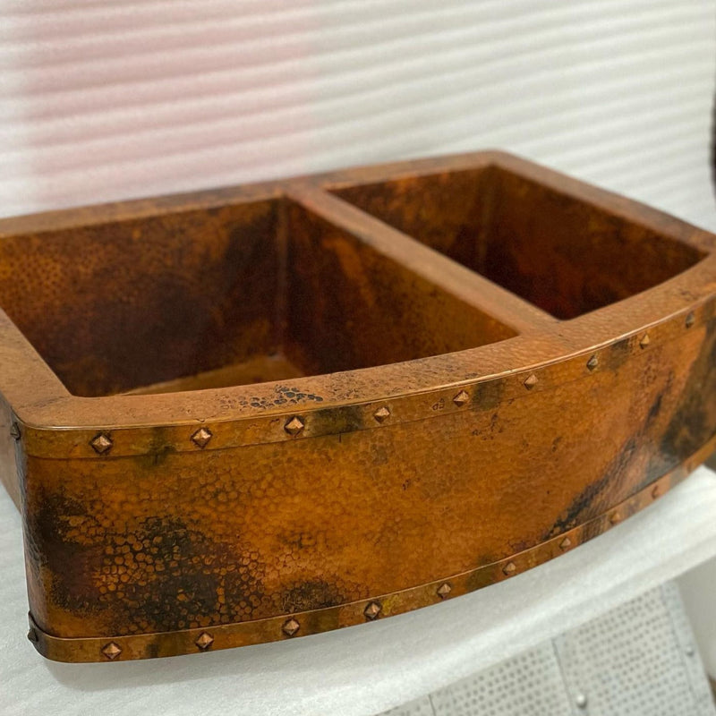 Rounded Copper Farmhouse Double Apron Kitchen Sink - Livra