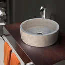 Round Beige Travertine Vessel Bathroom Sink 16 Inch Honed Finish Natural Stone
