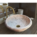 Handcarved Beige Travertine Natural Stone Round Drop Sink