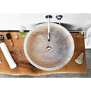 Beige Round Travertine Stone Vessel Sink Polished For Bathroom Vanity
