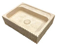 Oasis Beige Travertine Wall-mount Bathroom Vanity Sink Fluted (W)20" (L)24" (H)6" polished top angle view 