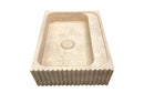 Beige Travertine Rectangular Wall-mount Bathroom Sink Fluted (W)20" (L)24" (H)6"