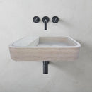 Beige Travertine Rectangular Wall-mount Bathroom Sink Hidden Drain (W)16" (L)24" (H)5"