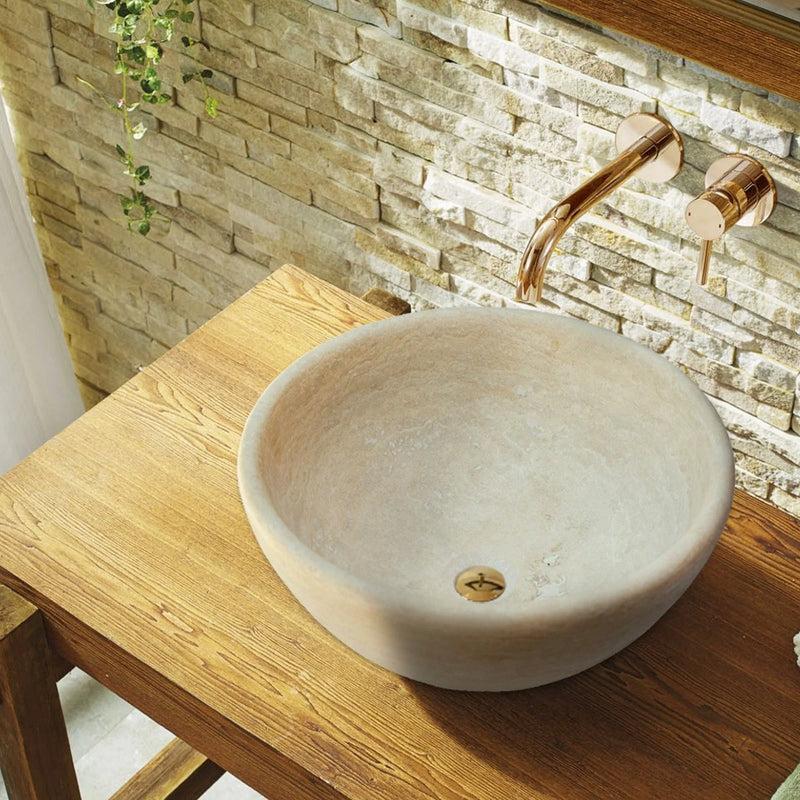 beige travertine vessel sink NTRSTC09 D16 H6 bathroom view