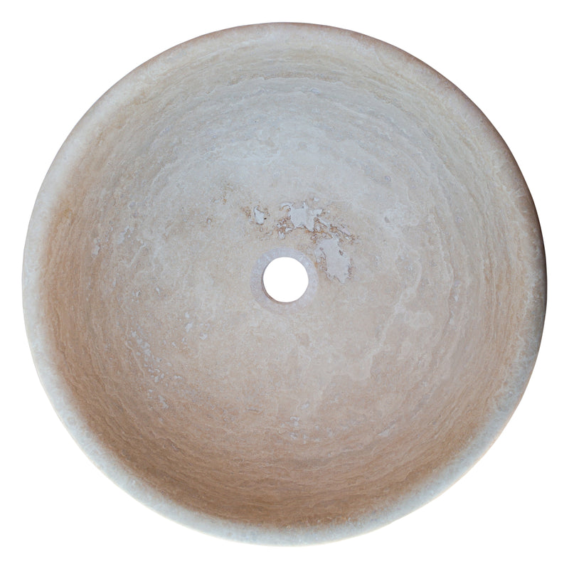 beige travertine vessel sink NTRSTC09 D16 H6 top view