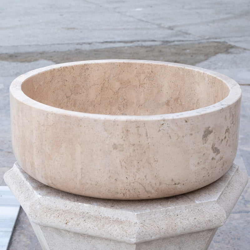 beige travertine vessel sink d16 h6 TMS02 side viewbeige travertine vessel sink d16 h6 TMS02 side view