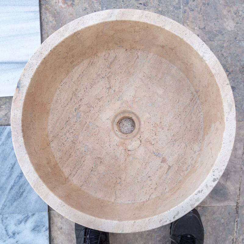 beige travertine vessel sink d16 h6 TMS02 top viewbeige travertine vessel sink d16 h6 TMS02 top view