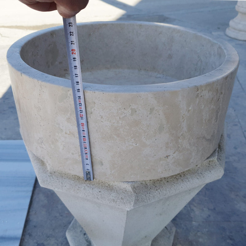 beige travertine vessel sink d16 h6 TMS6 height measure view