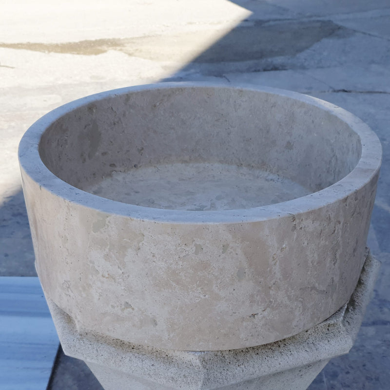 beige travertine vessel sink d16 h6 TMS6 side view