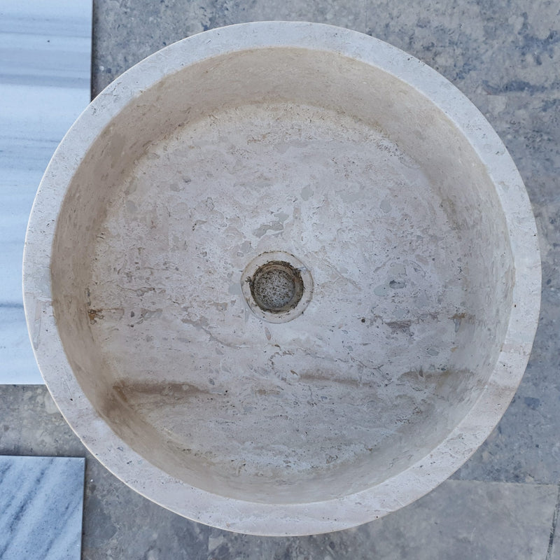 beige travertine vessel sink d16 h6 TMS6 top view