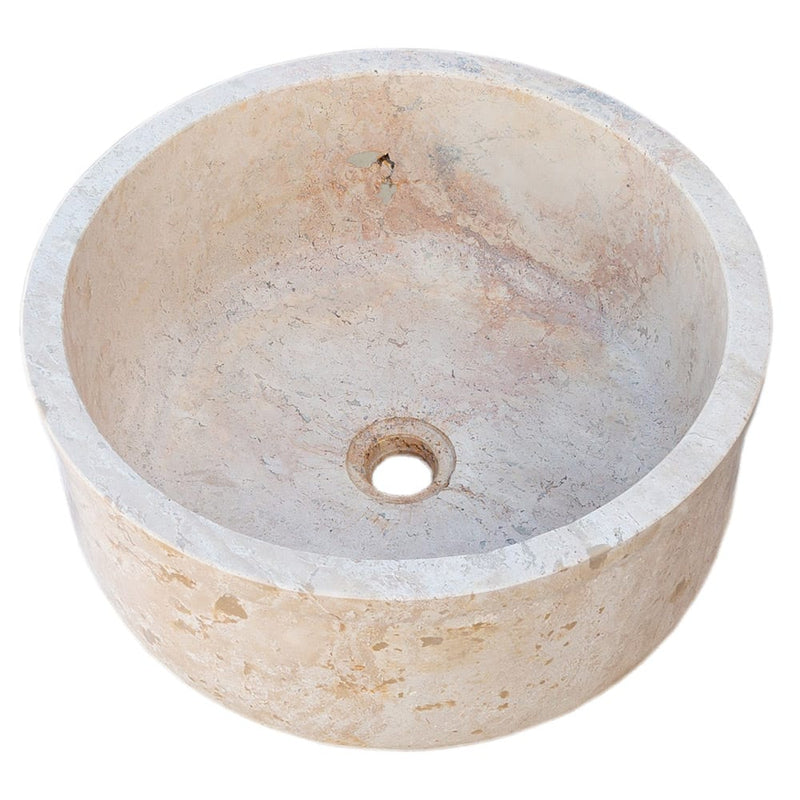 beige travertine vessel sink self rimming d16 h6.5 angle view