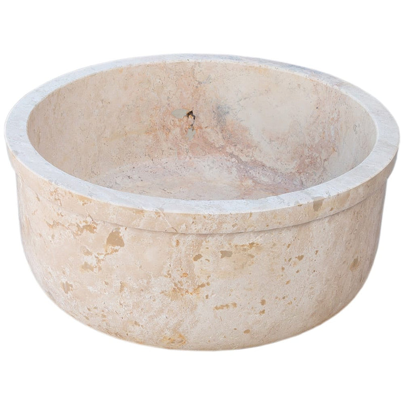 beige travertine vessel sink self rimming d16 h6.5 side view