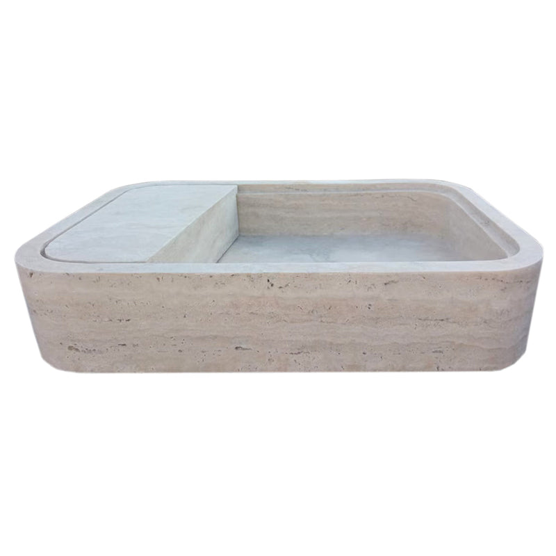 Beige Travertine Rectangular Wall-mount Bathroom Sink Hidden Drain (W)16" (L)24" (H)5" side view