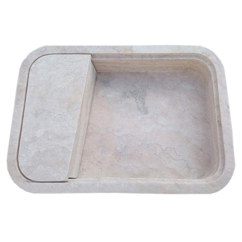 Beige Travertine Rectangular Wall-mount Bathroom Sink Hidden Drain (W)16" (L)24" (H)5" top view