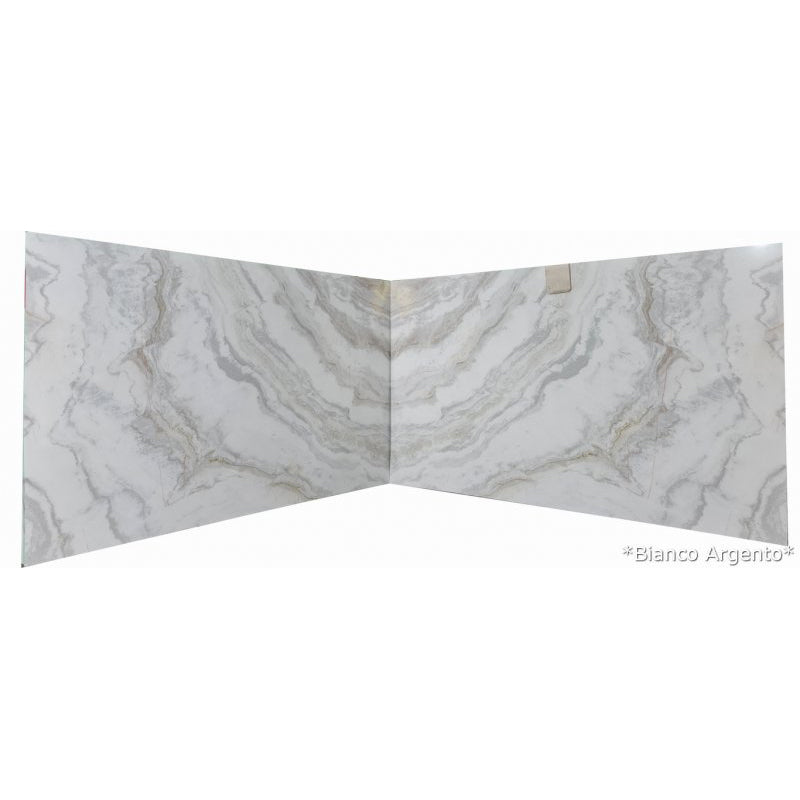 bianco argento white marble slabs polished 2cm 2 slabs bookmatching view2