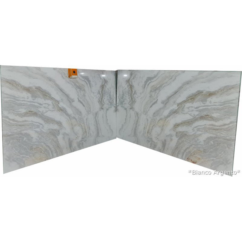 bianco argento white marble slabs polished 2cm 2 slabs bookmatching view