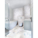 bianco ibiza white marble mosaic tile 2 hexagon backsplash tumbled BIBZWMMH2T installed on bathroom wall
