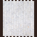 bianco ibiza white marble mosaic tile 2 hexagon backsplash tumbled BIBZWMMH2T multiple top view black grouted