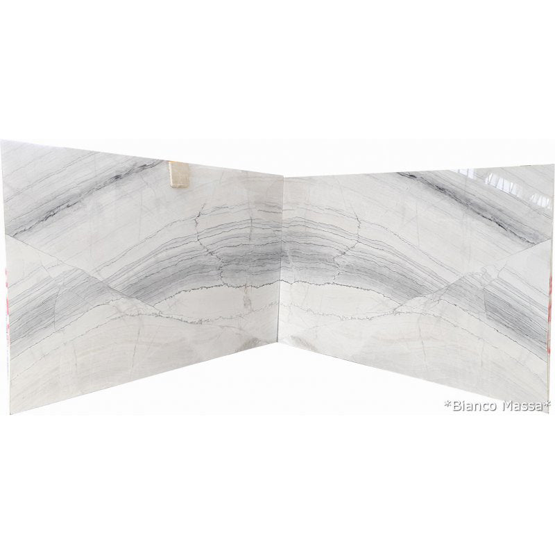 bianco massa white marble slabs polished 2cm bookmatching 2 bundles front view