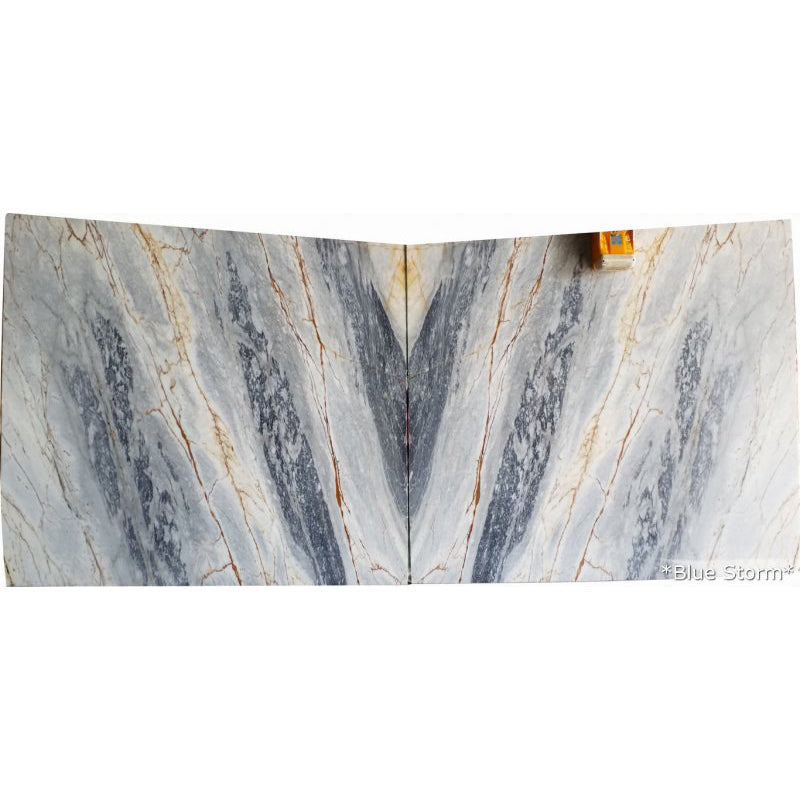 blue storm marble slabs polished 2cm bookmatching 2 slabs front view