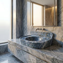 Bursa Gray Marble Wall-Mount Bathroom Sink with 6" Backsplash (W)16" (L)27" (H)6"