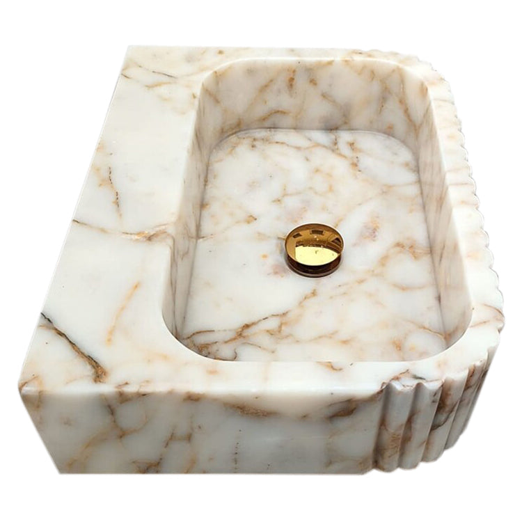 Calacatta Gold Marble Wall-mount Bathroom Vanity Sink Fluted (W)16" (L)20" (H)6" side view