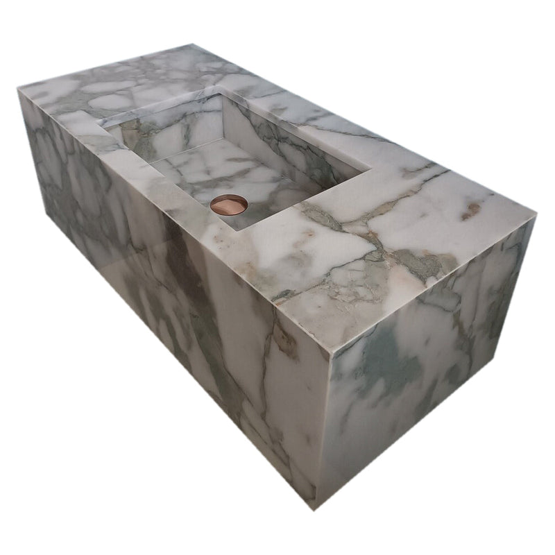 Calacatta Verde Marble Rectangular Wall-mount Bathroom Sink without backsplash angle view