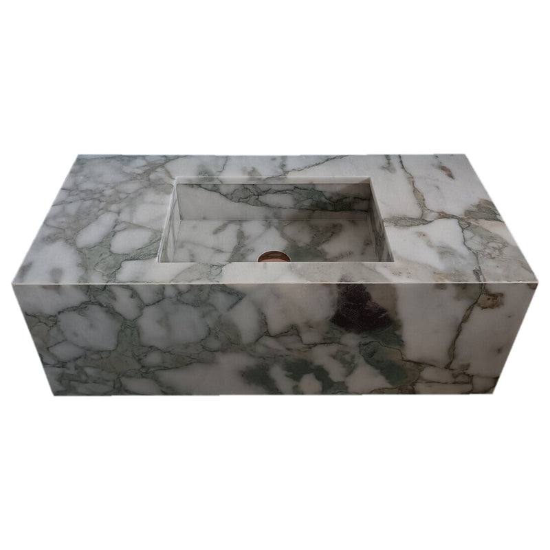 Calacatta Verde Marble Rectangular Wall-mount Bathroom Sink without backsplash front view