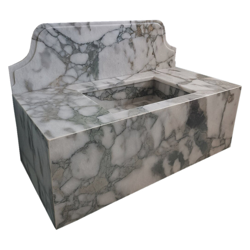 Calacatta Verde Marble Rectangular Wall-mount Bathroom Sink with 10" Backsplash (W)16" (L)34" (H)12" angle view