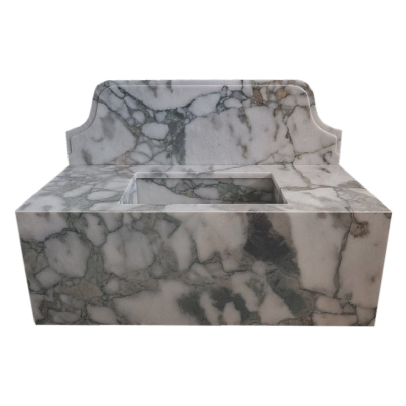 Calacatta Verde Marble Rectangular Wall-mount Bathroom Sink with 10" Backsplash (W)16" (L)34" (H)12" front view