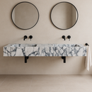 Calacatta Viola Marble Bathroom Double Sink Vanity (W)22" (L)67" (H)8" Polished  installed to a simple bathroom with round mirrors
