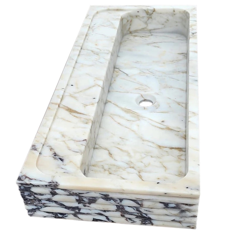 Calacatta Viola Gold Marble Wall-mount Bathroom Sink Horizontal Fluted (W)16" (W)36" (H)5" side view