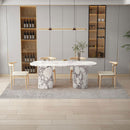 Calacatta Viola Marble Oval Dining Table with Fluted Round Marble Legs (W)40" (L)75" (H)30" modern dining room wine rack below