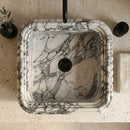 Calacatta Viola Marble Natural Stone Ribbed Square Vessel Sink (W)16.5" (L)16.5" (H)6"