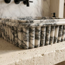 Calacatta Viola Marble Natural Stone Ribbed Square Vessel Sink (W)16.5" (L)16.5" (H)6"