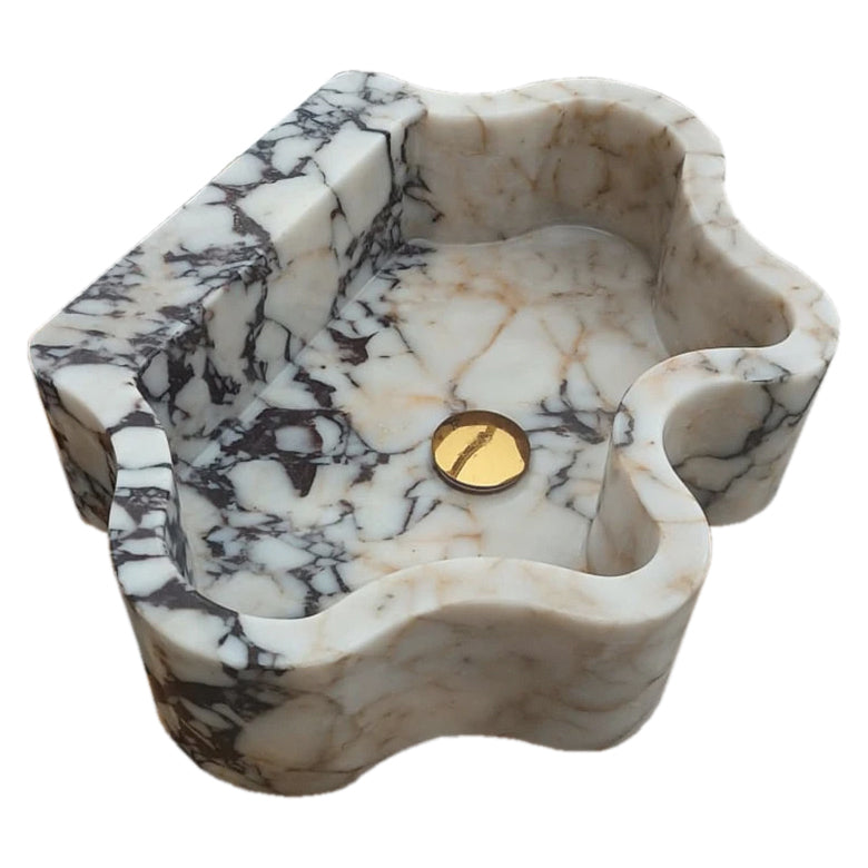 Calacatta Viola Marble Wall-mount Bathroom Sink Wavy Edges (W)16" (L)21" (H)6" side view