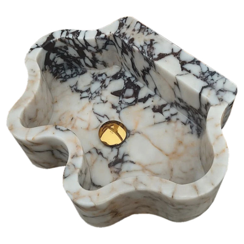 Calacatta Viola Marble Wall-mount Bathroom Sink Wavy Edges (W)16" (L)21" (H)6" angle view