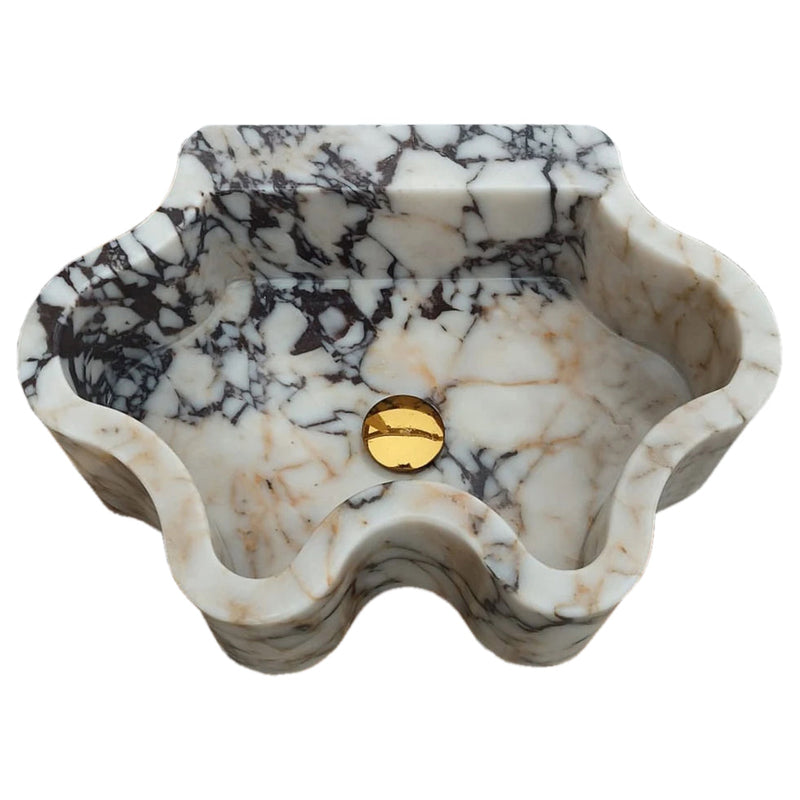 Calacatta Viola Marble Wall-mount Bathroom Sink Wavy Edges (W)16" (L)21" (H)6" top view