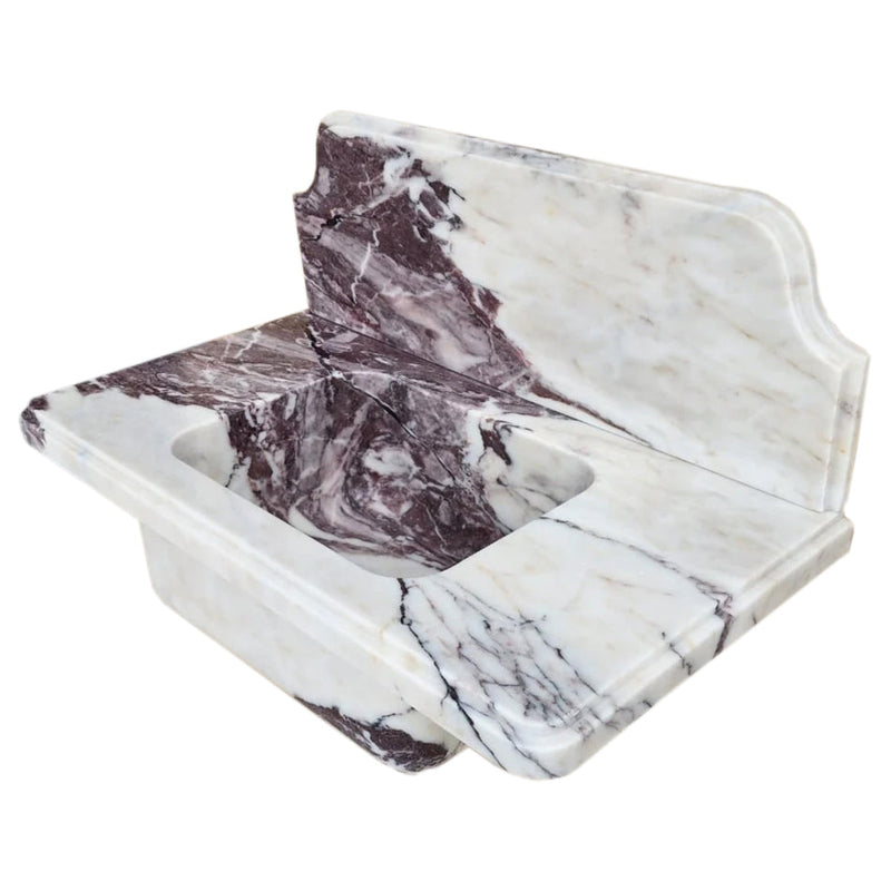 Calacatta Viola Marble Above-vanity Wall-mount Bathroom Sink with 10" Backsplash (W)16" (L)30" (H)8" angle view