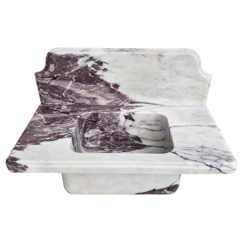 Calacatta Viola Marble Above-vanity Wall-mount Bathroom Sink with 10" Backsplash (W)16" (L)30" (H)8" front top angle view