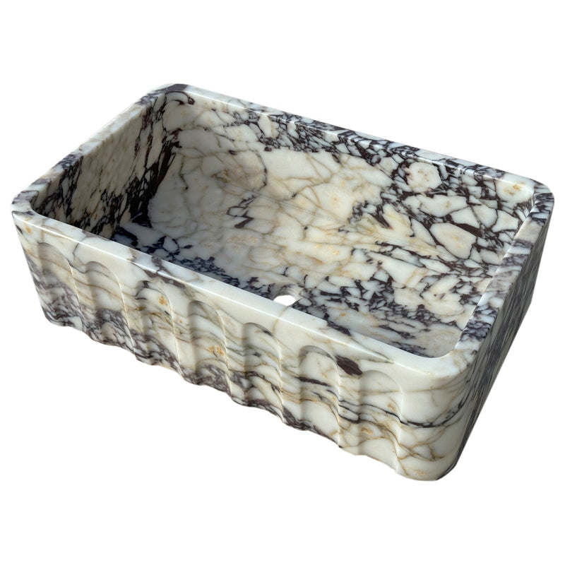 Calacatta Viola Marble Wall-mount Bathroom Vanity Sink Fluted Front (W)19.5" (L)31.5" (H)10" top angle view