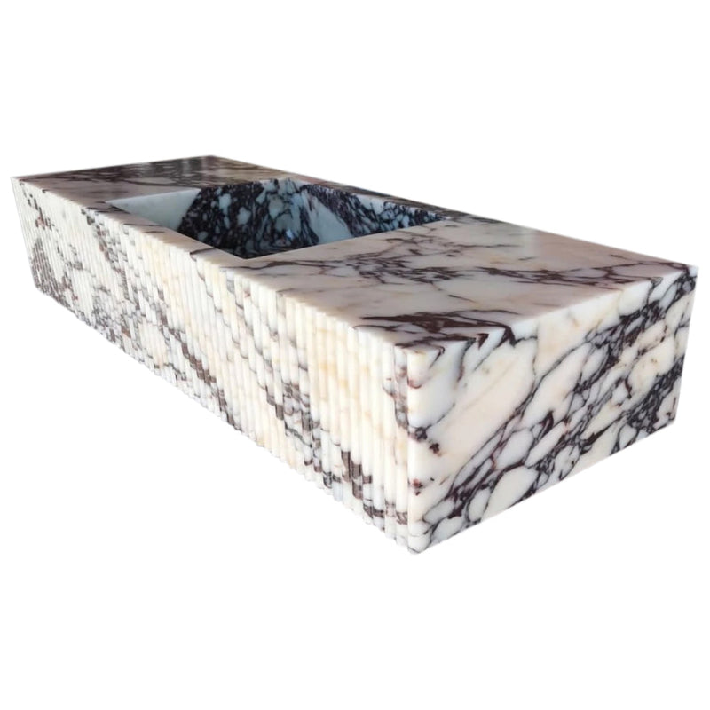 Calacatta Viola Marble Wall-mount Bathroom Vanity Sink Fluted Front (W)20" (L)56" (H)10" profile view