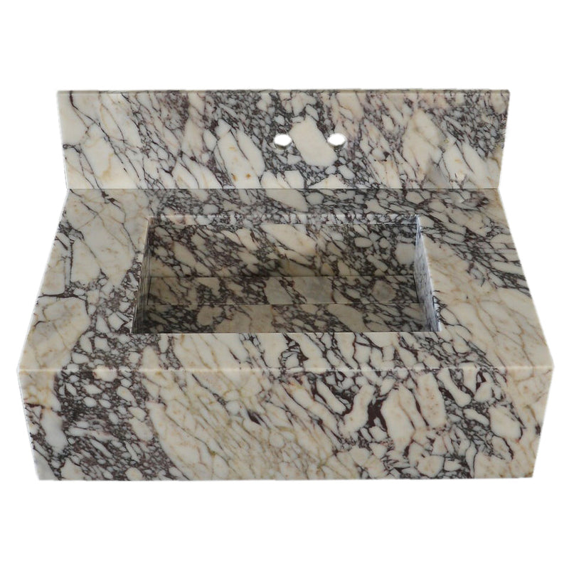 Calacatta Viola Marble Rectangular Wall-mount Bathroom Sink with 8" Backsplash (W)21" (L)34" (H)10" front view