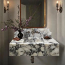 Fluted White Wall Mount Marble Vanity Sink Gray Veining With Backsplash