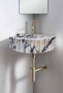 Custom Calacatta Viola Marble Corner Wall Mount Sink With Ribbed Texture 20x20 Inches