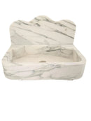 Calacatta White Marble Wall-Mount Bathroom Sink with Arabesque Backsplash (W)16" (L)24" (H)5" front view
