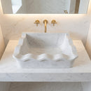 Carrara White Marble Rectangular Wall-mount Wavy Edges Bathroom Sink (W)16" (L)24" (H)6"